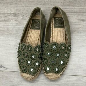Tory Burch Green Espadrille Flats